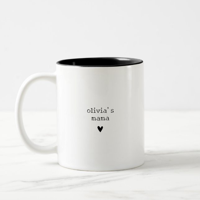 Modern Minimalist Mamma Barnets Namn Två-Tonad Mugg (Vänster)