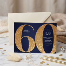 Modern minimalist marin guld glitter 60-årsdag