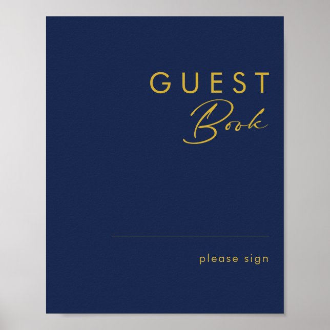 Modern minimalist marinblå | Guld gästboksskrivnin Poster (Framsidan)