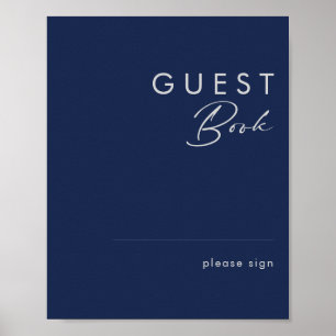 Modern minimalist marinblå silver gästboksskrivare poster
