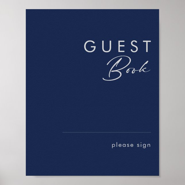 Modern minimalist marinblå silver gästboksskrivare poster (Framsidan)