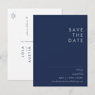 Modern minimalist marinblå   Silver Save The Date Inbjudan Vykort