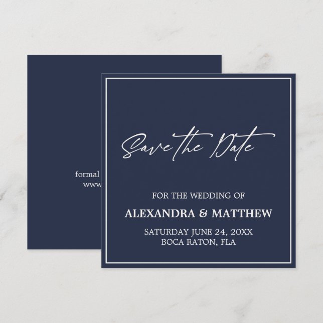 Modern minimalist marinblå spara datumet (Fram/baksida)