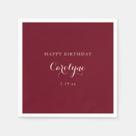 Modern Minimalist Maroon Birthday  Pappersservett