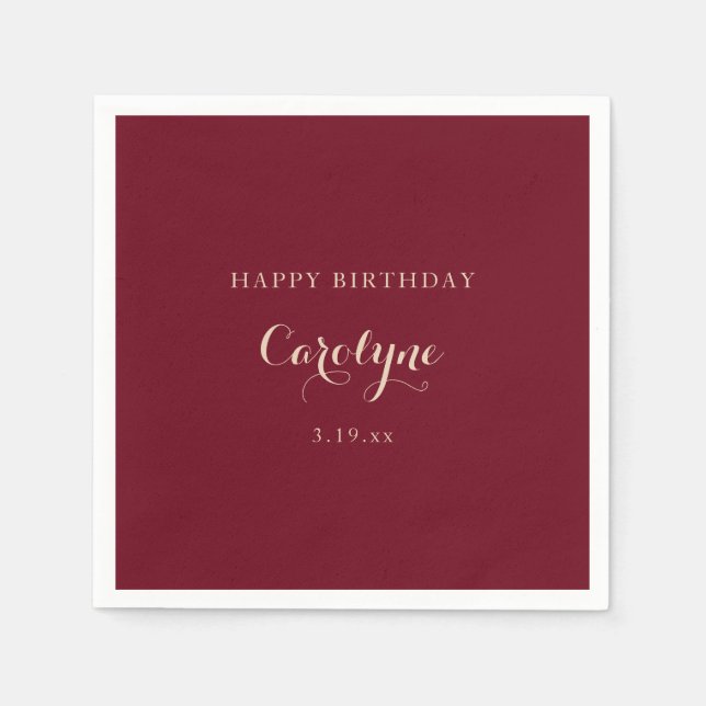 Modern Minimalist Maroon Birthday  Pappersservett (Framsidan)