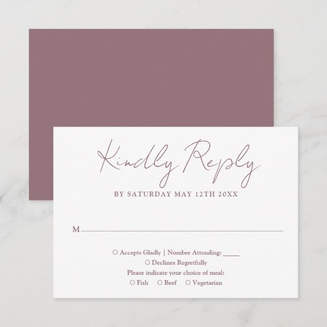 Modern Minimalist Mauve Elegant Script Bröllop OSA Kort (Fram/baksida)