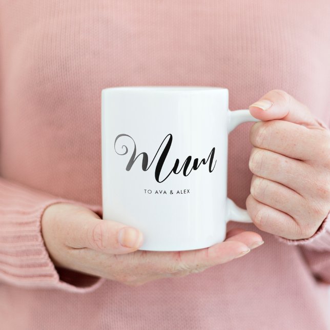 Modern minimalist med namn Mors dag Morsa Kaffemugg (Mum mug gift for mothers day with kids name modern minimalist handwritten script elegant chic)
