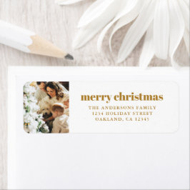 Modern minimalist med Photo Guld God jul Returadress Etikett