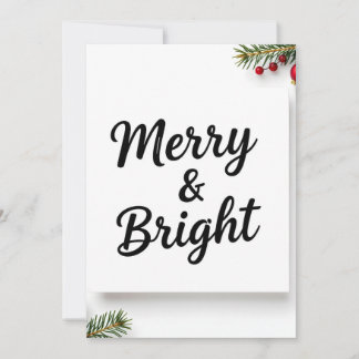 Modern Minimalist Merry & Bright Script Photo Julkort