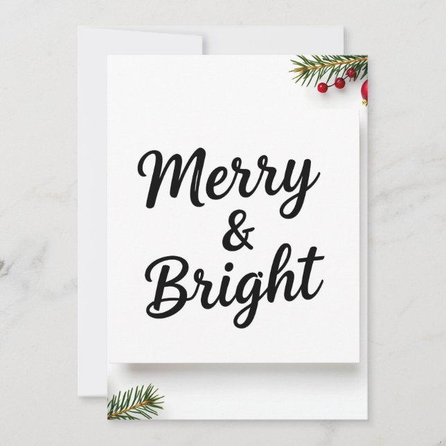 Modern Minimalist Merry & Bright Script Photo Julkort (Framsida)