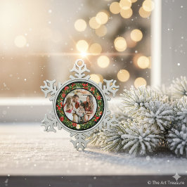Modern Minimalist Merry Christmas Family Photo Snöflinga Pewter Julgransprydnad
