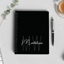 Modern Minimalist Monogram Black Anteckningsbok