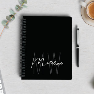 Modern Minimalist Monogram Black Anteckningsbok