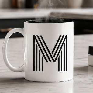 Modern minimalist monogram initial bokstav svart Två-Tonad mugg