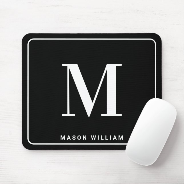 Modern Minimalist Monogram & Name - Stylish Black Musmatta (Med mus)