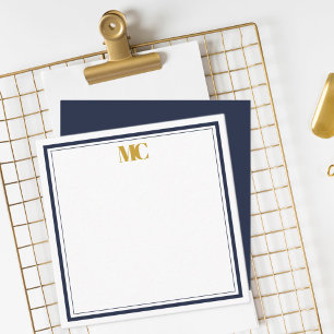 Modern minimalist monogram ram Navyblå Guld Anteckningskort