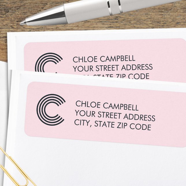 Modern minimalist Monogram Rosa Grått Returadress Etikett (Skapare uppladdad)
