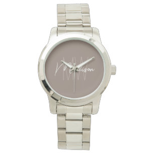 Modern minimalist monogram taupe scriptnamn armbandsur