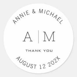 Modern, minimalist, monogram, vit runt klistermärke