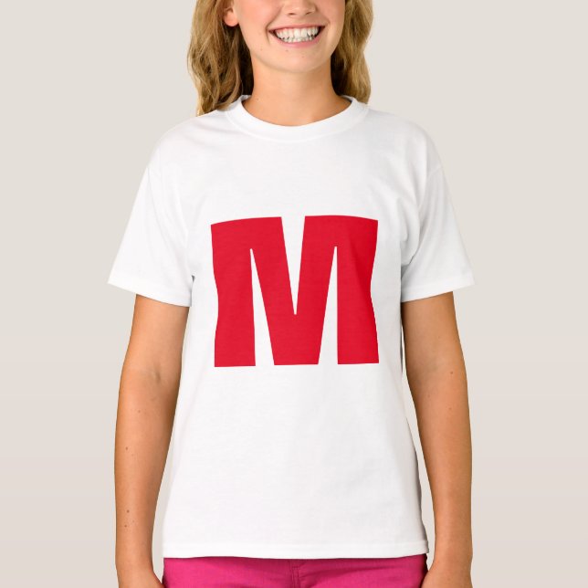 Modern minimalist Monogram White Red T Shirt (Framsida)
