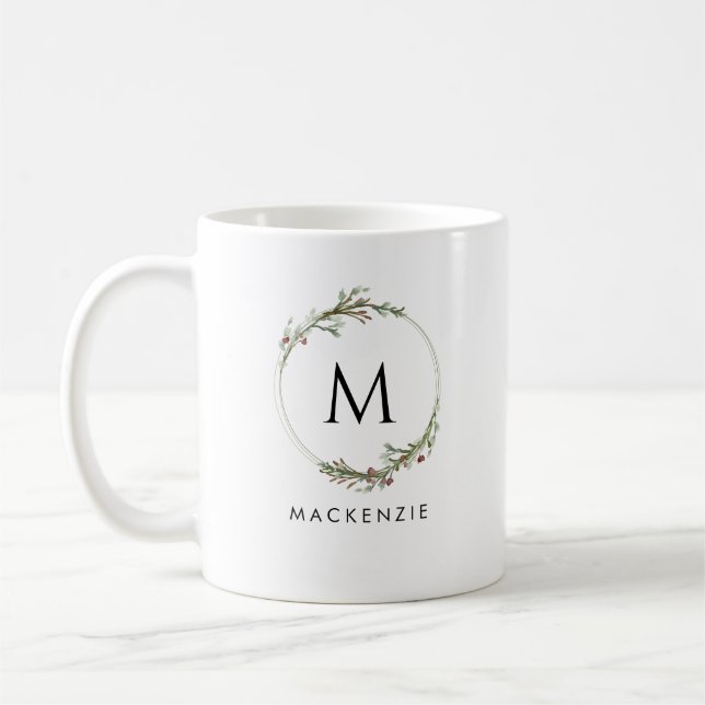 Modern Minimalist Monogram Wreath Coffee Mug Kaffemugg (Vänster)