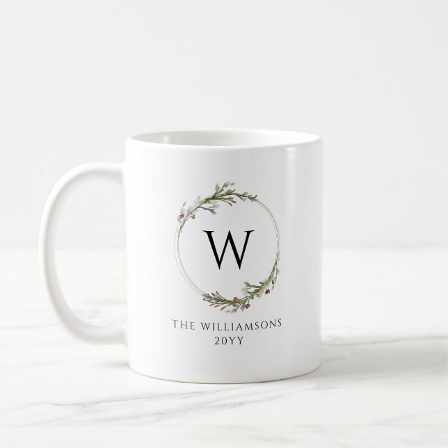 Modern minimalist monogramkrans kaffemugg (Vänster)