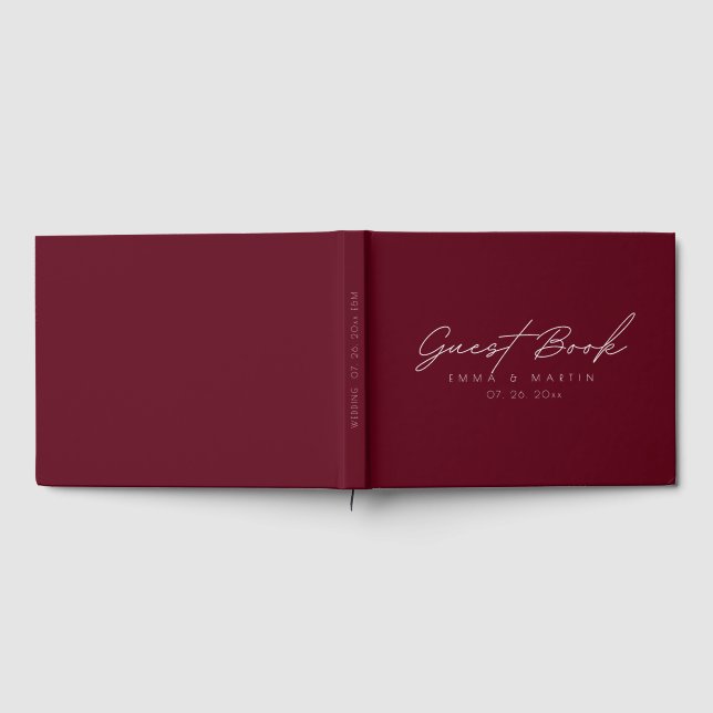 Modern & minimalist mörkröd bröllopsskrift gästböcker (Full)