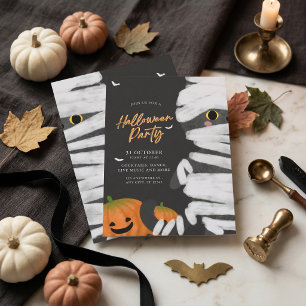 Modern minimalist mumie katt Halloween-fest Inbjudningar