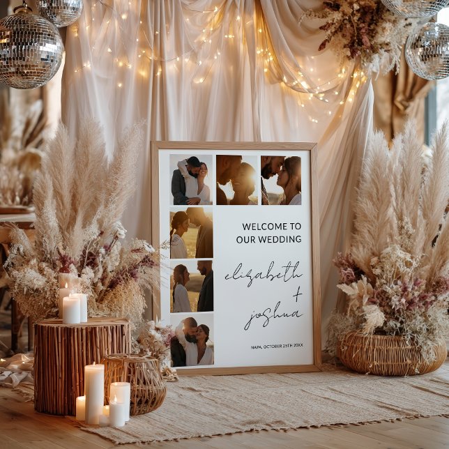 Modern Minimalist Namn Foto Rutnät Bröllop Välkomm Poster (Modern Minimalist Name Photo Grid Wedding Welcome Poster)