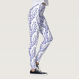Modern Minimalist Navy Blue White Floral  Leggings