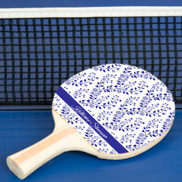 Modern Minimalist Navy Blue White Floral Script Pingisracket