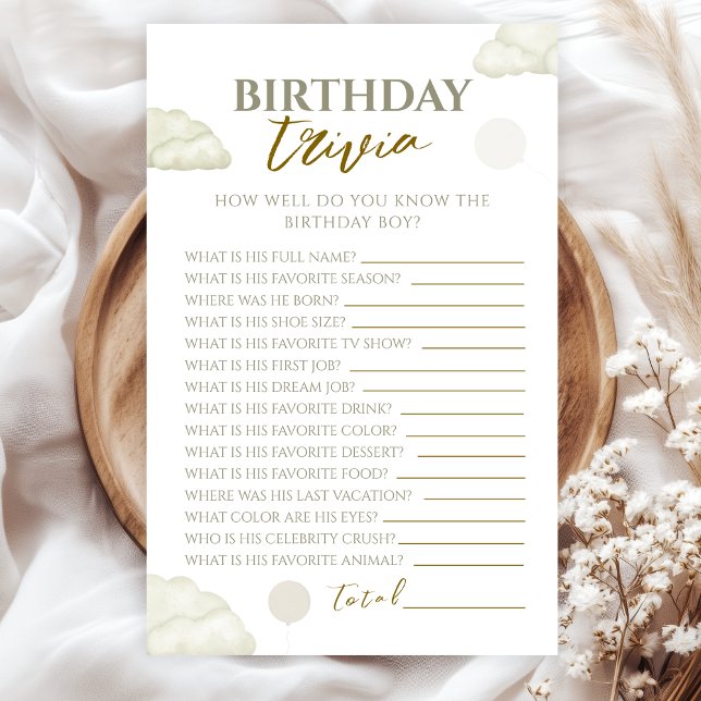 Modern Minimalist Neutral Gold Birthday Boy Trivia (Skapare uppladdad)