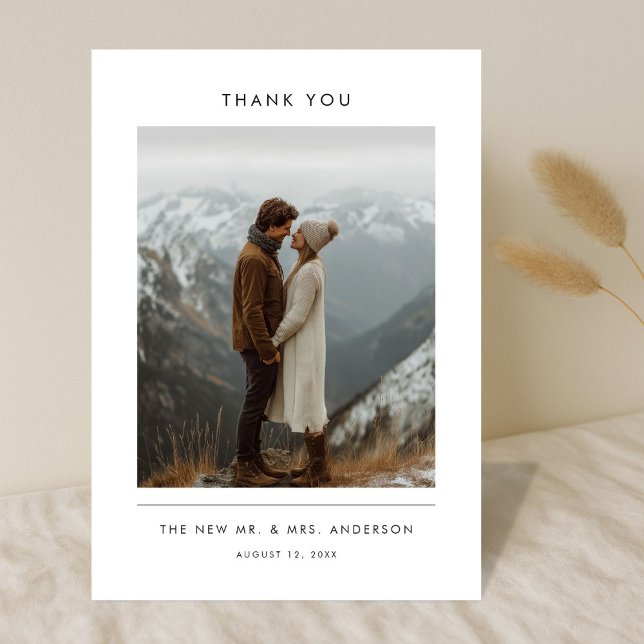 Modern Minimalist Newlywed Mountain Photo Wedding Tack Kort (Skapare uppladdad)