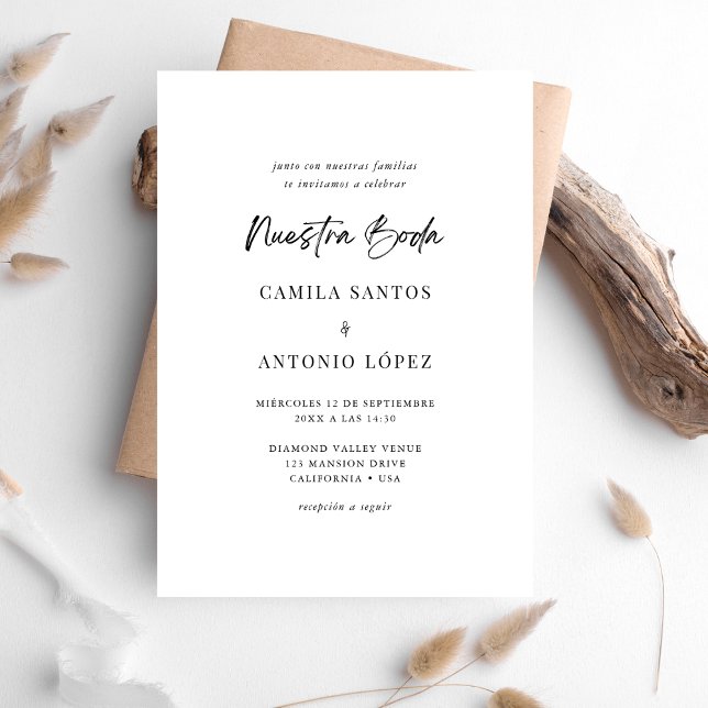 Modern minimalist Nuestra Boda spanska Bröllop Inbjudningar (Skapare uppladdad)