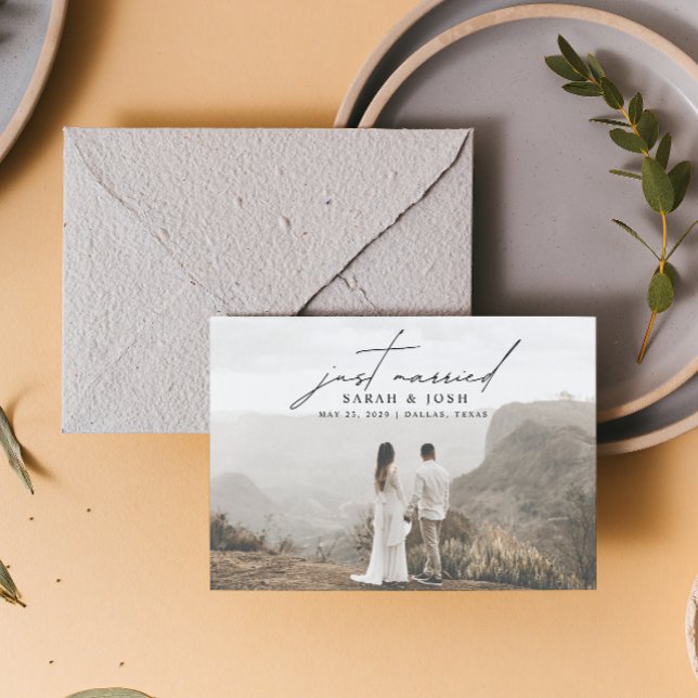 Modern minimalist Ny gifta 3 Photo Bröllop och Meddelande (We're married! 💍🎉)