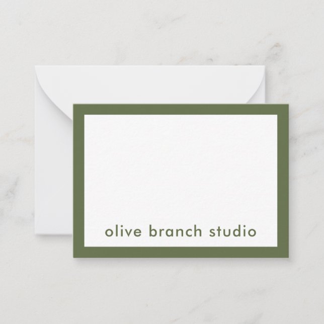 Modern minimalist Oliv grönt Studio Namn Anteckningskort (Framsida)