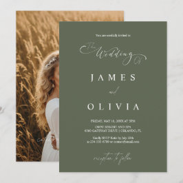 Modern Minimalist Olive Green Photo Wedding Invita Inbjudningar