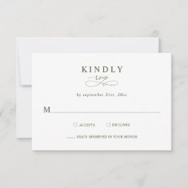 Modern Minimalist Olive Green Wedding RSVP Cards OSA Kort