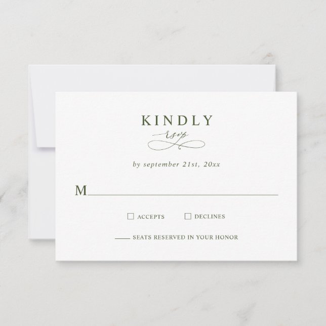 Modern Minimalist Olive Green Wedding RSVP Cards OSA Kort (Framsida)