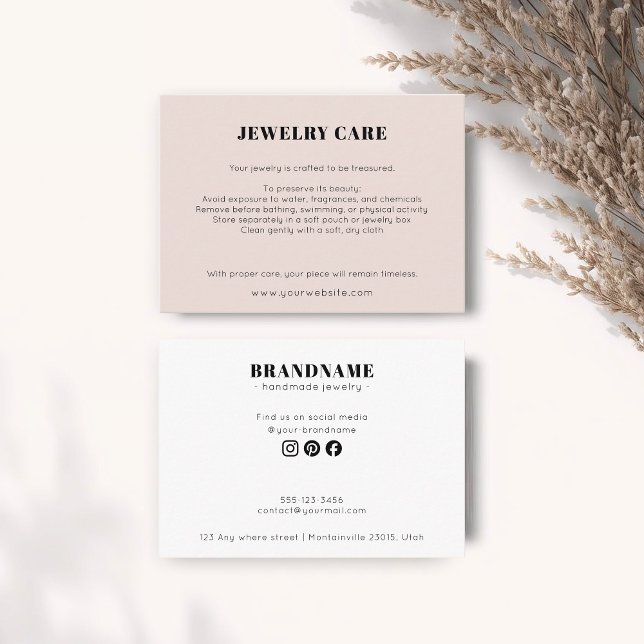 Modern Minimalist Peach Jewelry Care Insert Card Tilläggskort (Skapare uppladdad)