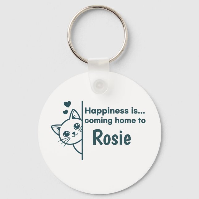 Modern Minimalist Peeking Cat Happiness Is Coming  Nyckelring (Framsida)