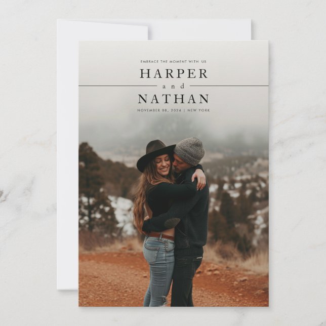 Modern Minimalist Photo QR Code Wedding Inbjudningar (Framsida)