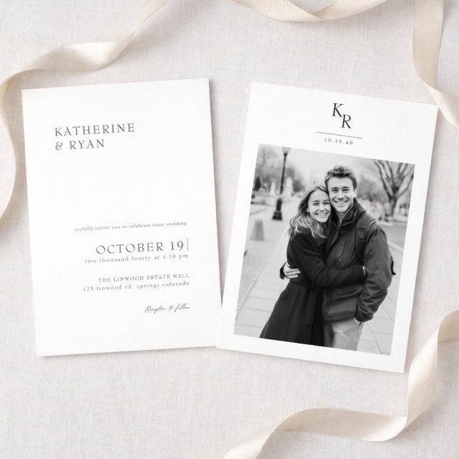 Modern Minimalist Photo Wedding Invitation Inbjudningar (Skapare uppladdad)