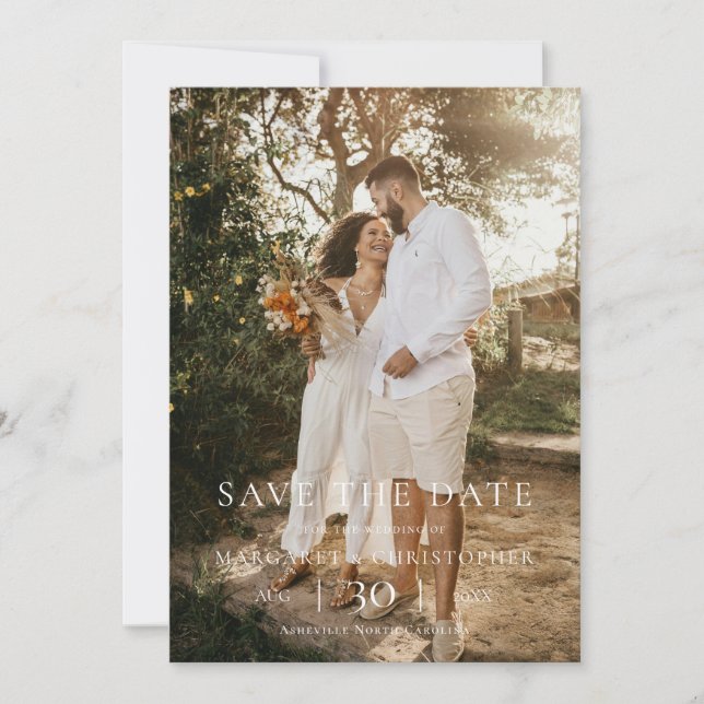 Modern Minimalist Photo Wedding Save the Date Spara Datumet (Framsida)