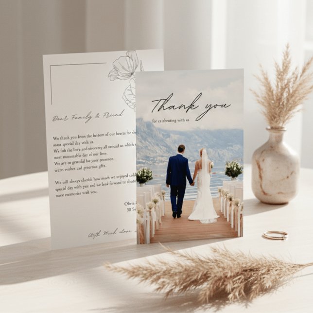 Modern Minimalist Photo Wedding Thank You Card Tack Kort (Skapare uppladdad)
