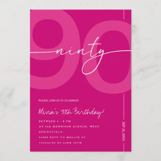 Modern Minimalist Pink 90th Birthday Party Inbjudningar