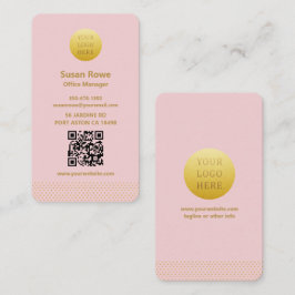 Modern Minimalist Pink and Gold Dots QR Code Visitkort