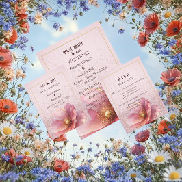 Modern Minimalist Pink and Gold Wedding Invitation Inbjudningar