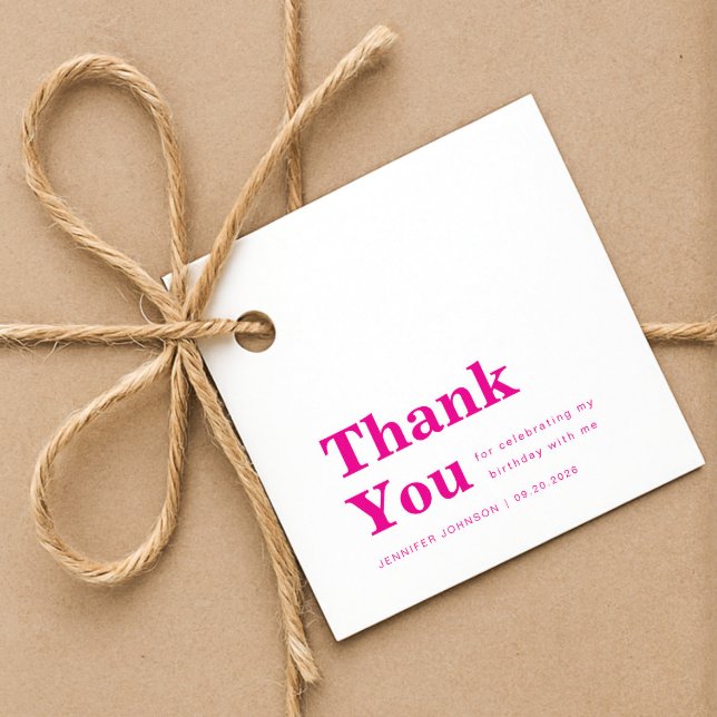 Modern Minimalist Pink Birthday  Gåvor Etiketter (Modern Minimalist Pink Birthday Favor Tags)