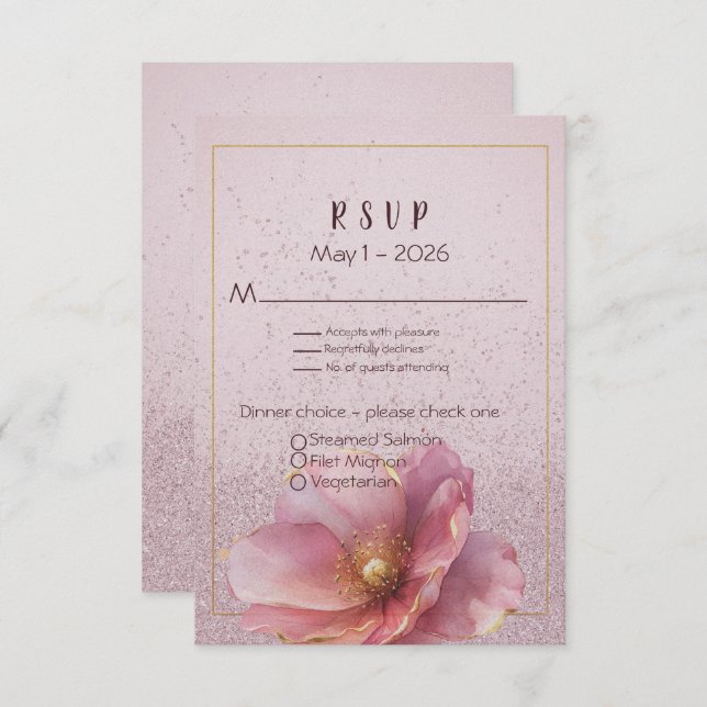 Modern Minimalist Pink Gold Wedding  OSA Kort (Fram/baksida)